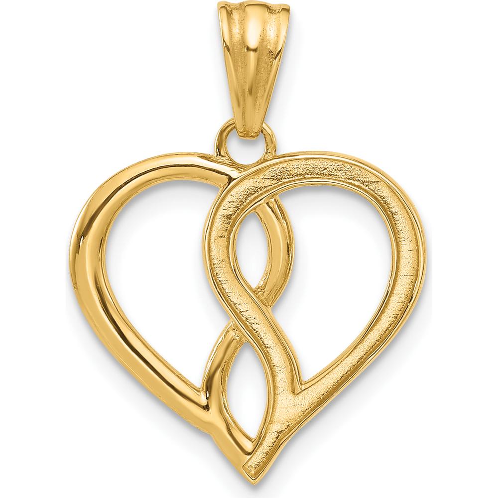 14K Yellow Gold and White Rhodium Diamond-Cut Infinity Heart Pendant - 24.3mm Length by Oro Pregiato