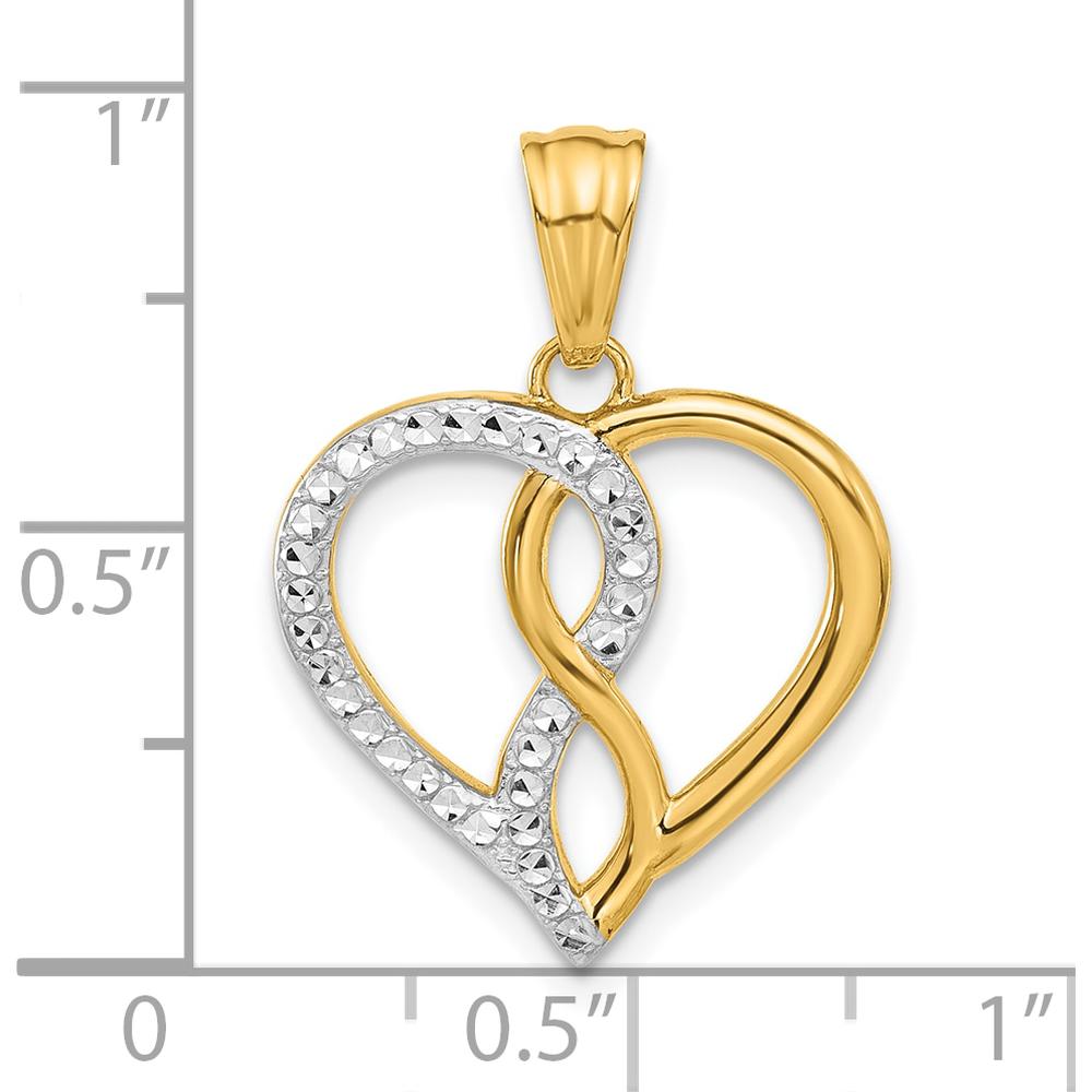 14K Yellow Gold and White Rhodium Diamond-Cut Infinity Heart Pendant - 24.3mm Length by Oro Pregiato