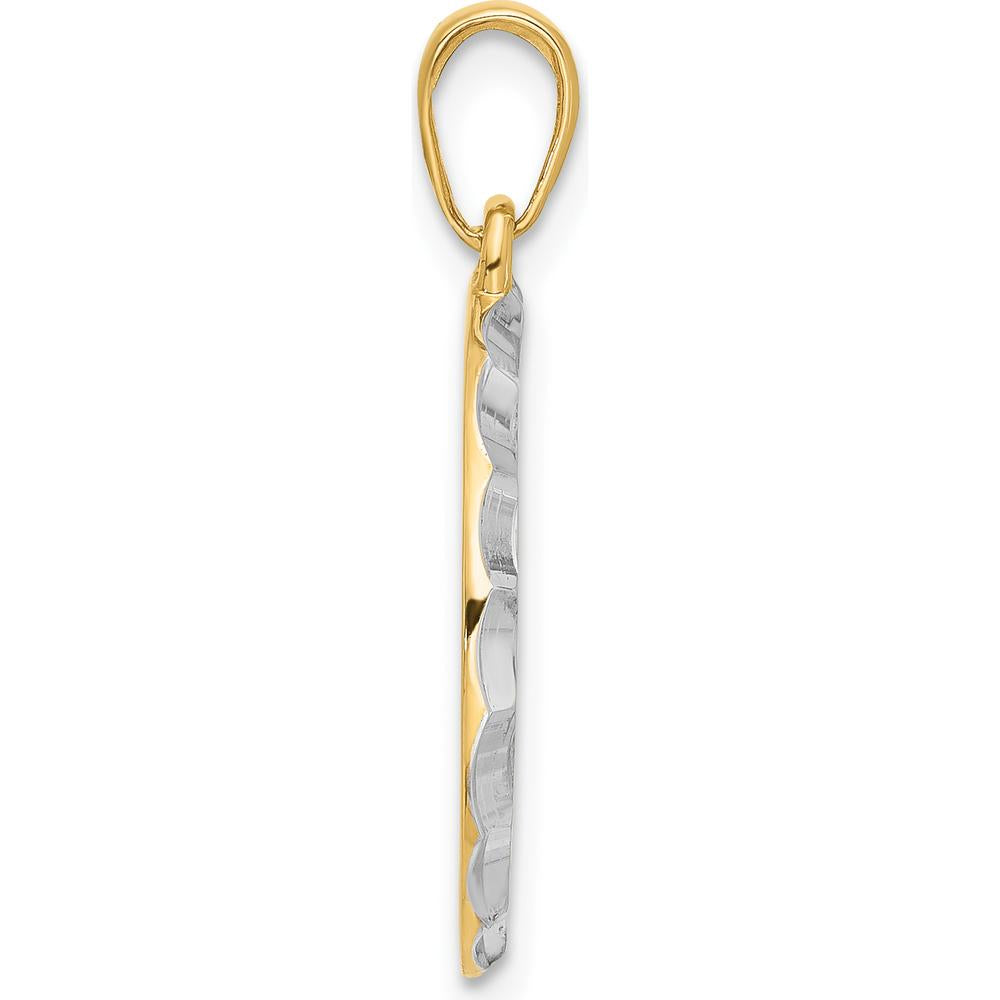14K Yellow Gold and White Rhodium Diamond-Cut "It's A Boy!" Pendant with Baby Feet Design by Oro Pregiato