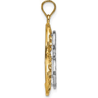14K Yellow Gold and White Rhodium Diamond-Cut Large Tilted Heart Charm Pendant by Oro Pregiato