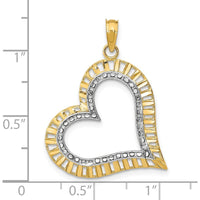 14K Yellow Gold and White Rhodium Diamond-Cut Large Tilted Heart Charm Pendant by Oro Pregiato