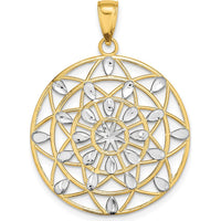 14K Yellow Gold and White Rhodium Diamond-Cut Medallion Pendant - 31.2mm Length, 25.2mm Width by Oro Pregiato