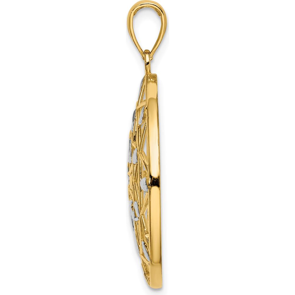 14K Yellow Gold and White Rhodium Diamond-Cut Medallion Pendant - 31.2mm Length, 25.2mm Width by Oro Pregiato