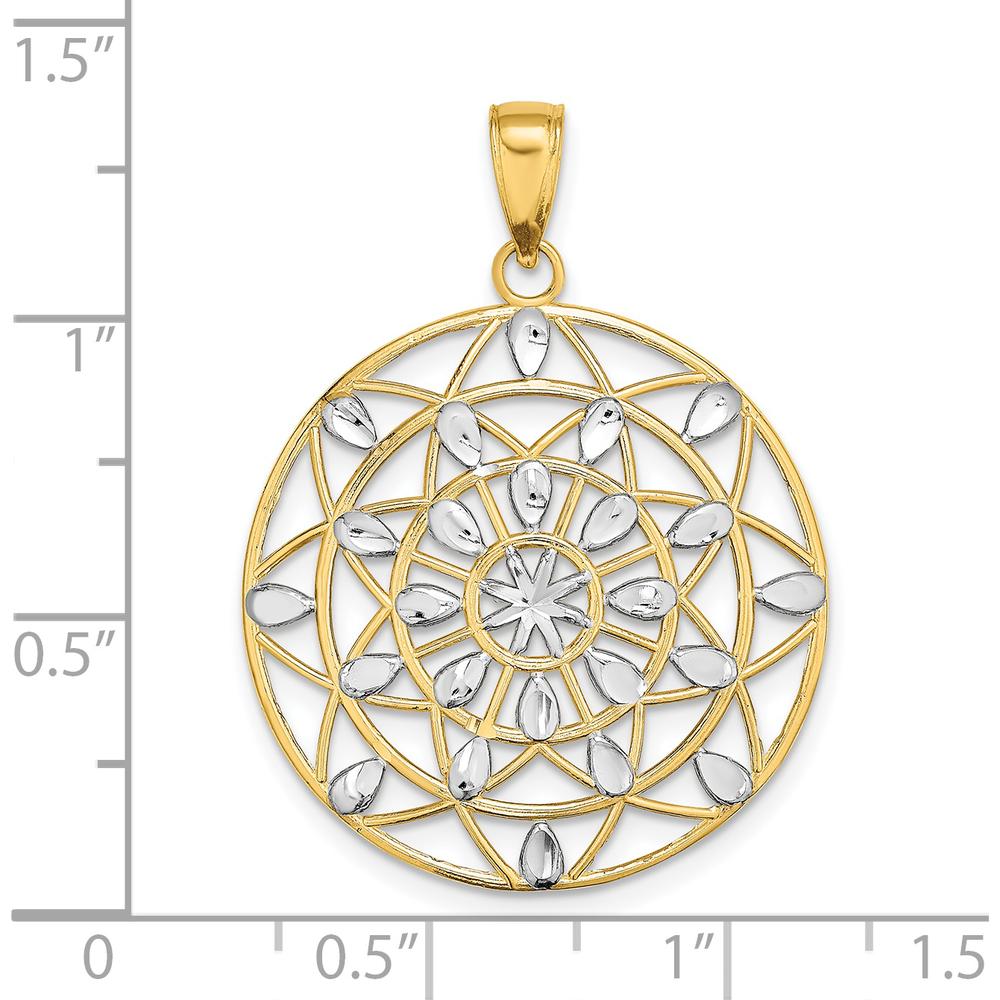 14K Yellow Gold and White Rhodium Diamond-Cut Medallion Pendant - 31.2mm Length, 25.2mm Width by Oro Pregiato