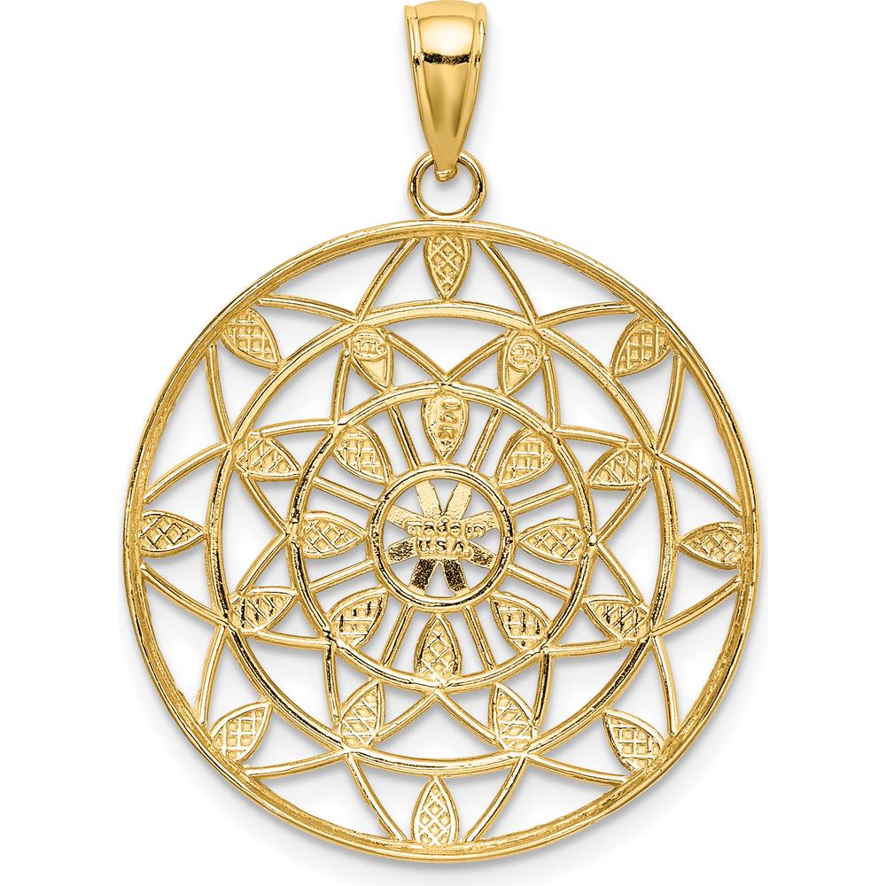 14K Yellow Gold and White Rhodium Diamond-Cut Medallion Pendant - 31.2mm Length, 25.2mm Width by Oro Pregiato