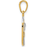 14K Yellow Gold and White Rhodium Diamond-Cut MOM Heart Pendant - 24.9mm Length by Oro Pregiato