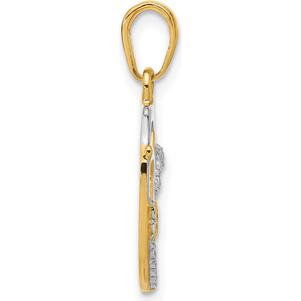 14K Yellow Gold and White Rhodium Diamond-Cut MOM Heart Pendant - 24.9mm Length by Oro Pregiato
