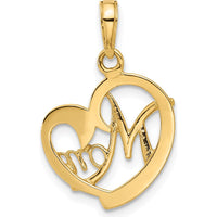 14K Yellow Gold and White Rhodium Diamond-Cut MOM Heart Pendant - 24.9mm Length by Oro Pregiato