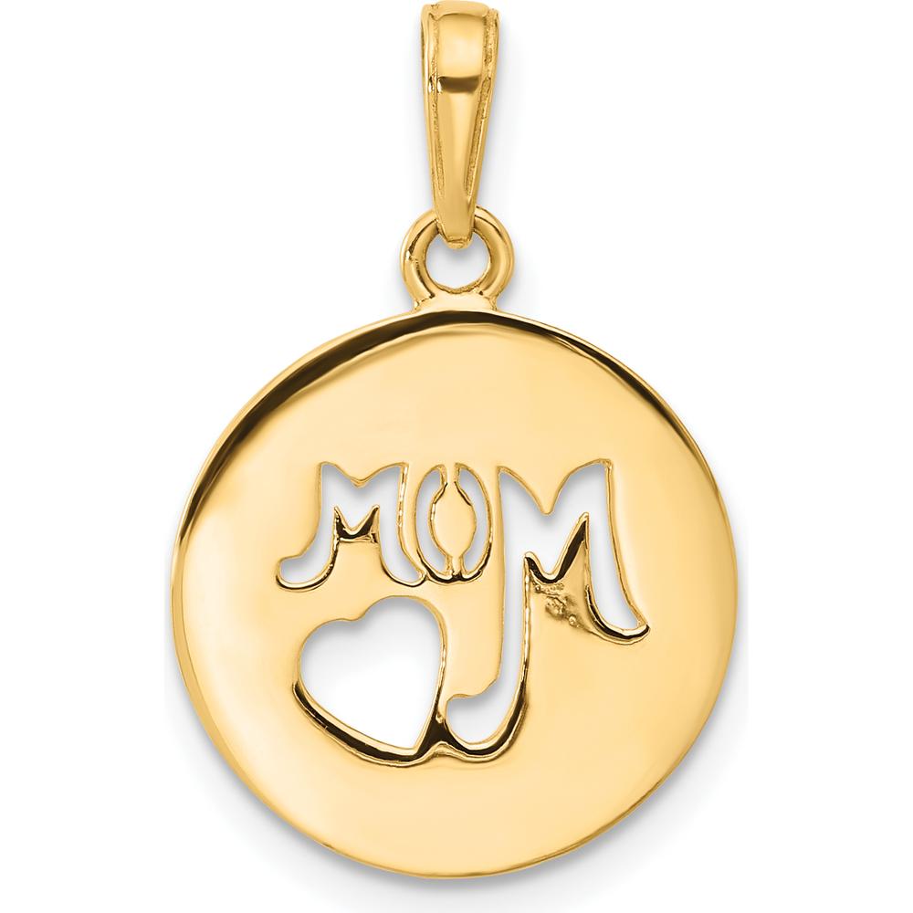 14K Yellow Gold and White Rhodium Diamond-Cut "MOM" Heart Pendant by Oro Pregiato