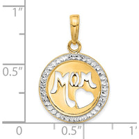 14K Yellow Gold and White Rhodium Diamond-Cut "MOM" Heart Pendant by Oro Pregiato