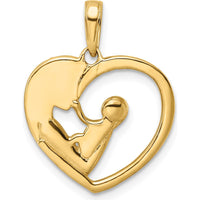 14K Yellow Gold and White Rhodium Diamond-Cut Mother and Child Heart Pendant - 24.24mm Length by Oro Pregiato