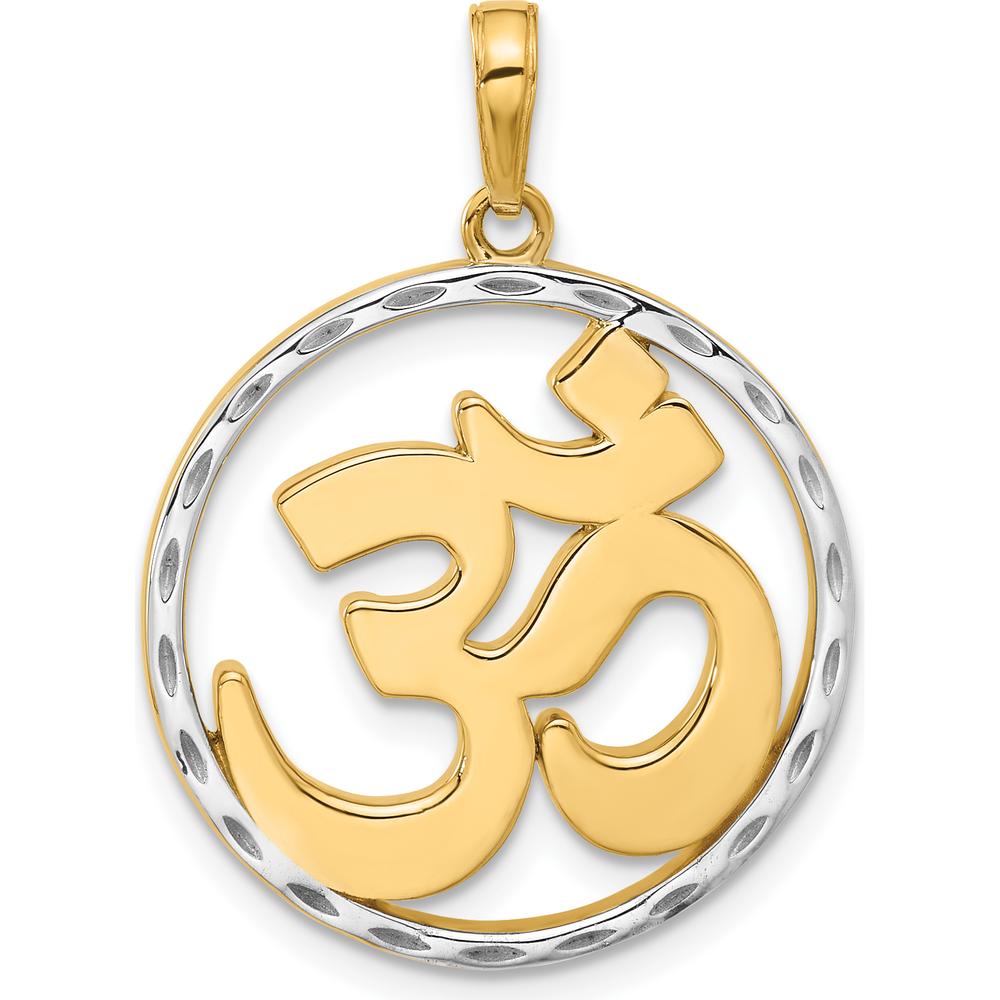 14K Yellow Gold and White Rhodium Diamond-Cut Om Symbol Pendant - 30.75mm by Oro Pregiato