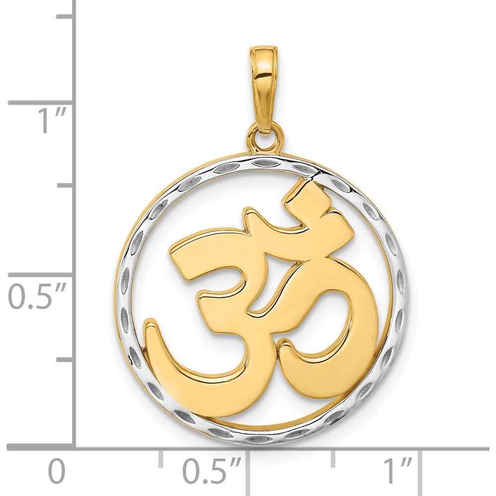 14K Yellow Gold and White Rhodium Diamond-Cut Om Symbol Pendant - 30.75mm by Oro Pregiato