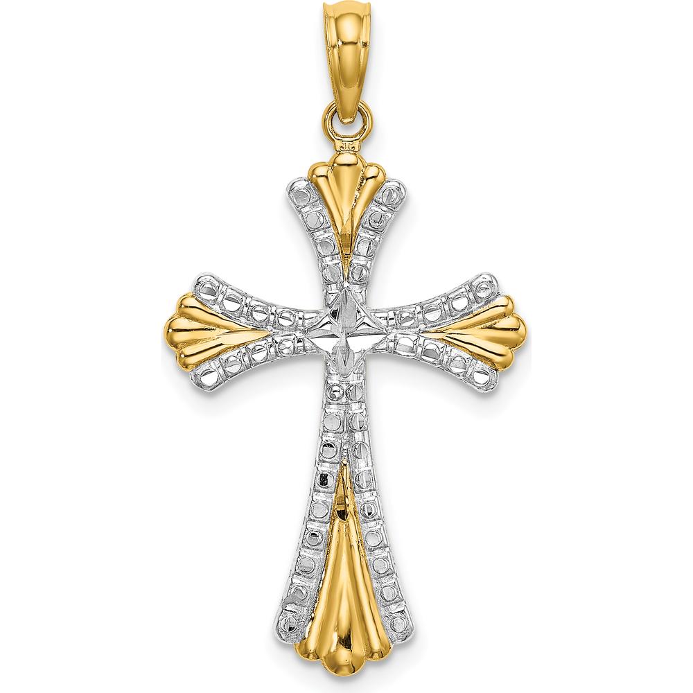 14K Yellow Gold and White Rhodium Diamond-Cut Reversible Cross Charm Pendant by Oro Pregiato