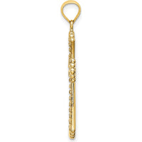 14K Yellow Gold and White Rhodium Diamond-Cut Reversible Cross Charm Pendant by Oro Pregiato