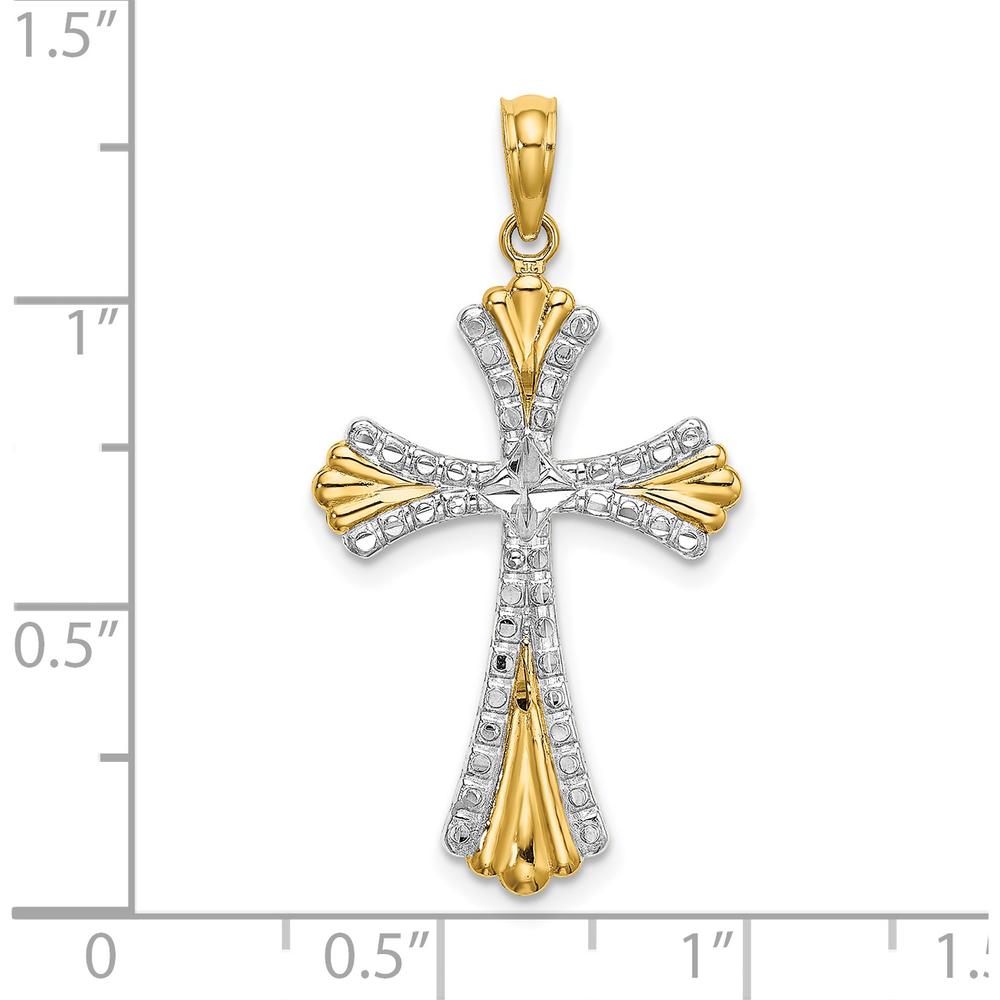 14K Yellow Gold and White Rhodium Diamond-Cut Reversible Cross Charm Pendant by Oro Pregiato