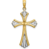 14K Yellow Gold and White Rhodium Diamond-Cut Reversible Cross Charm Pendant by Oro Pregiato
