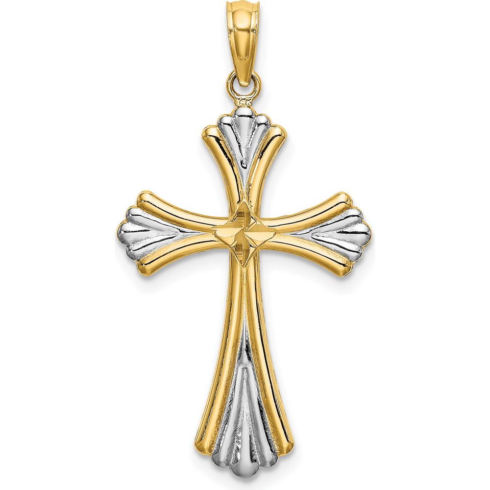 14K Yellow Gold and White Rhodium Diamond-Cut Reversible Cross Charm Pendant by Oro Pregiato