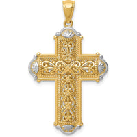 14K Yellow Gold and White Rhodium Diamond-Cut Reversible Cross Pendant - 38mm Length by Oro Pregiato
