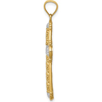 14K Yellow Gold and White Rhodium Diamond-Cut Reversible Cross Pendant - 38mm Length by Oro Pregiato