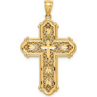 14K Yellow Gold and White Rhodium Diamond-Cut Reversible Cross Pendant - 38mm Length by Oro Pregiato