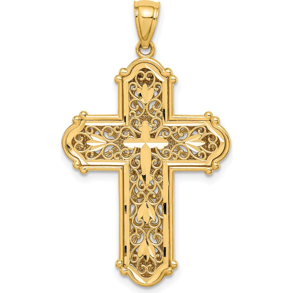 14K Yellow Gold and White Rhodium Diamond-Cut Reversible Cross Pendant - 38mm Length by Oro Pregiato