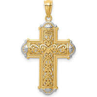 14K Yellow Gold and White Rhodium Diamond-Cut Reversible Cross Pendant by Oro Pregiato
