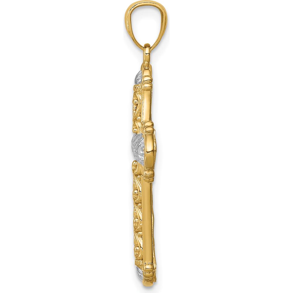 14K Yellow Gold and White Rhodium Diamond-Cut Reversible Cross Pendant by Oro Pregiato