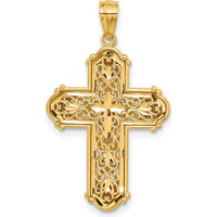 14K Yellow Gold and White Rhodium Diamond-Cut Reversible Cross Pendant by Oro Pregiato