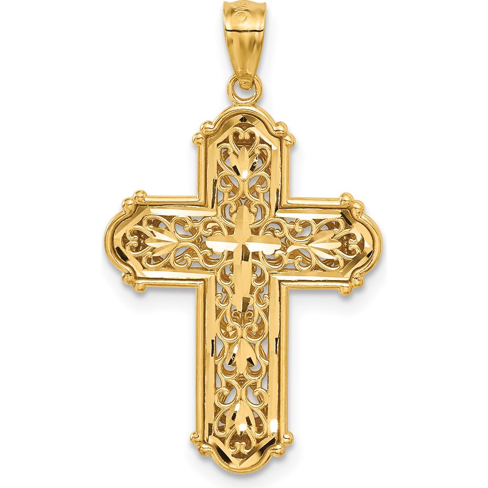 14K Yellow Gold and White Rhodium Diamond-Cut Reversible Cross Pendant by Oro Pregiato