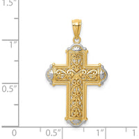 14K Yellow Gold and White Rhodium Diamond-Cut Reversible Cross Pendant by Oro Pregiato