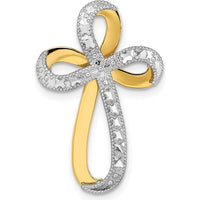 14K Yellow Gold and White Rhodium Diamond-Cut Ribbon Cross Charm - Polished Finish by Oro Pregiato