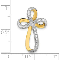 14K Yellow Gold and White Rhodium Diamond-Cut Ribbon Cross Charm - Polished Finish by Oro Pregiato