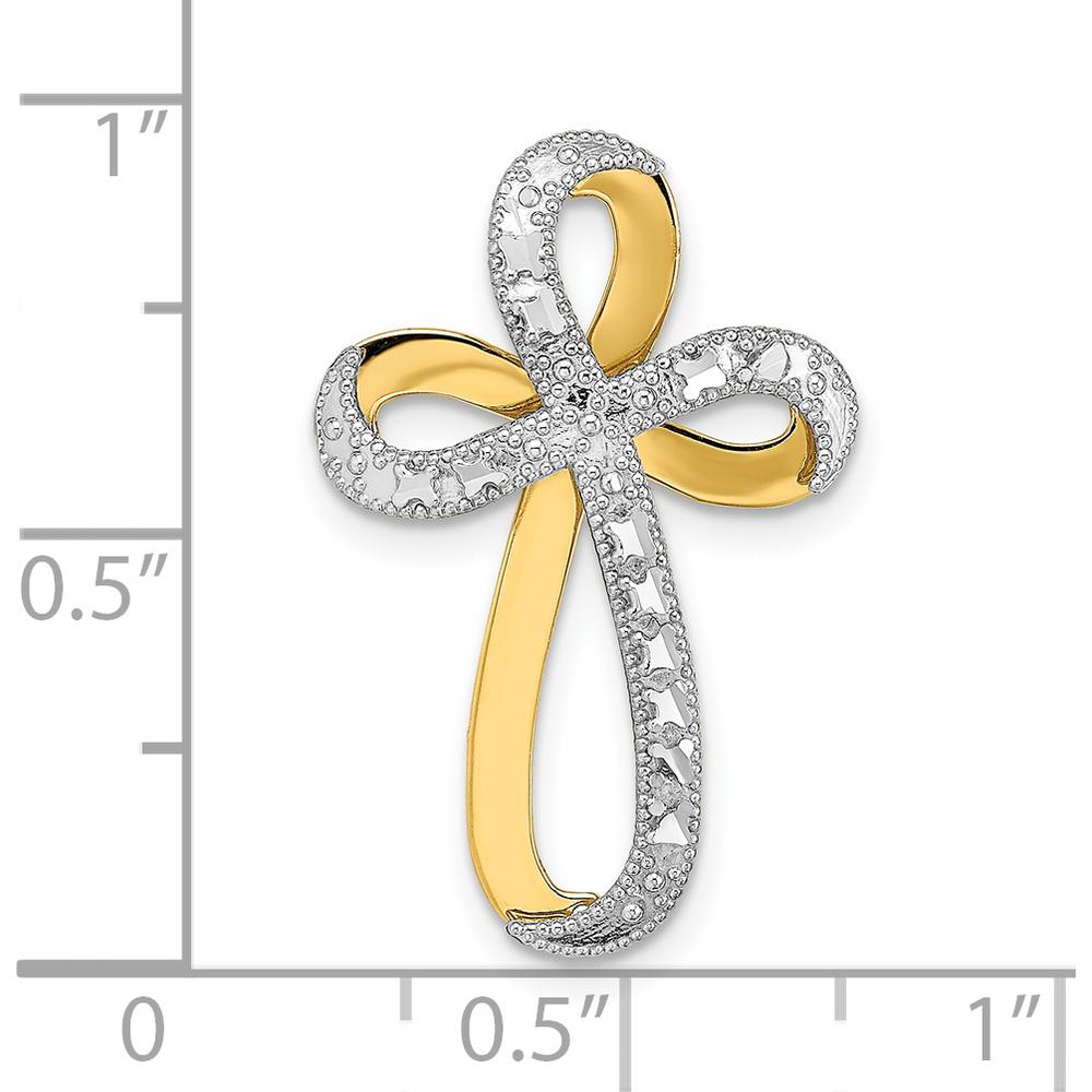 14K Yellow Gold and White Rhodium Diamond-Cut Ribbon Cross Charm - Polished Finish by Oro Pregiato