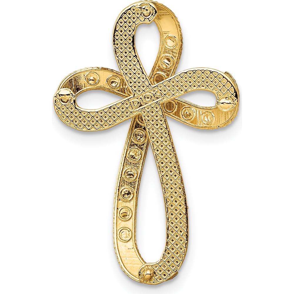 14K Yellow Gold and White Rhodium Diamond-Cut Ribbon Cross Charm - Polished Finish by Oro Pregiato
