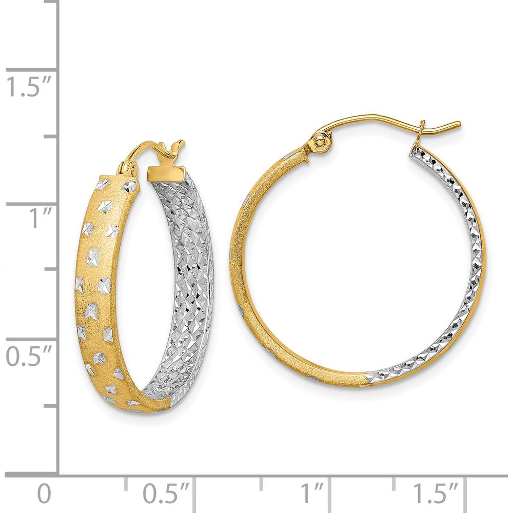 14K Yellow Gold and White Rhodium Diamond-Cut Satin In/Out Hoop Earrings - 25mm by 0