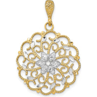 14K Yellow Gold and White Rhodium Diamond-Cut Scalloped Wave Charm - 30mm Length by Oro Pregiato