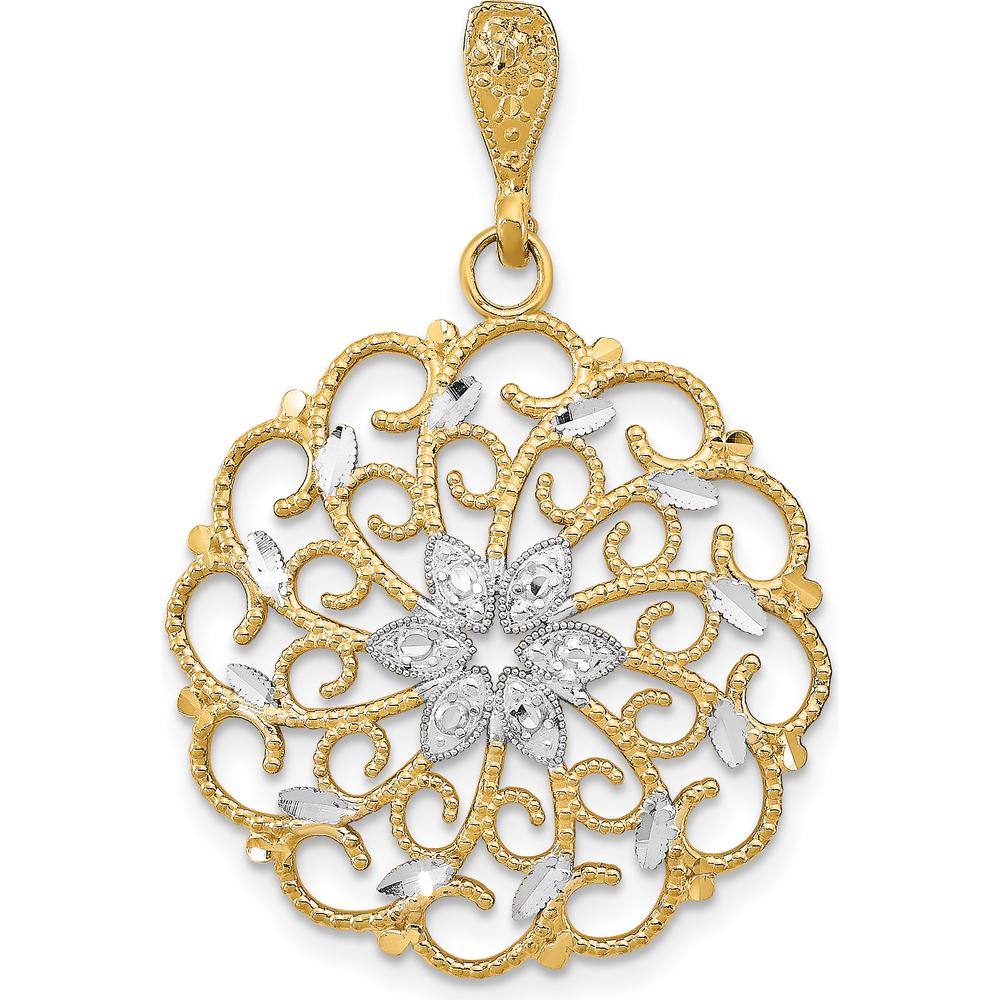 14K Yellow Gold and White Rhodium Diamond-Cut Scalloped Wave Charm - 30mm Length by Oro Pregiato