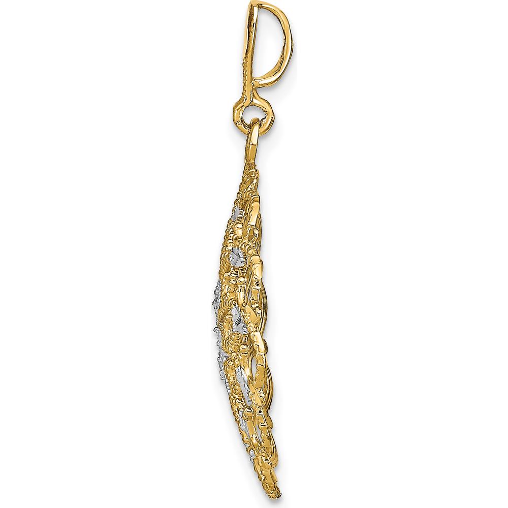 14K Yellow Gold and White Rhodium Diamond-Cut Scalloped Wave Charm - 30mm Length by Oro Pregiato