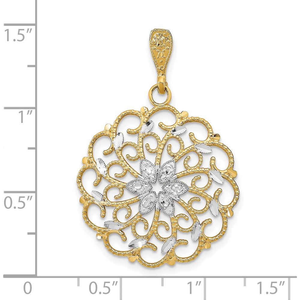 14K Yellow Gold and White Rhodium Diamond-Cut Scalloped Wave Charm - 30mm Length by Oro Pregiato