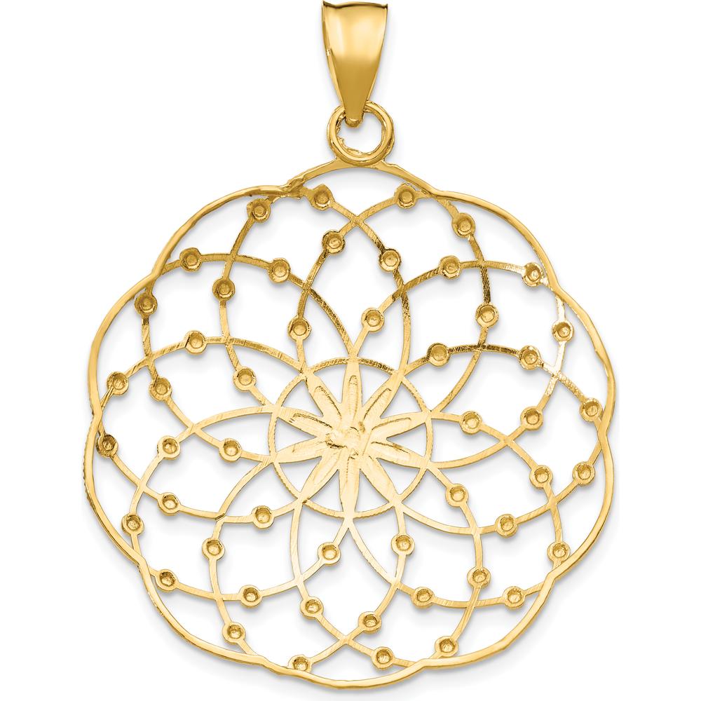 14K Yellow Gold and White Rhodium Diamond-Cut Spiral Circle Pendant - 50mm Length by Oro Pregiato