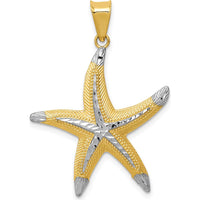 14K Yellow Gold and White Rhodium Diamond-Cut Starfish Pendant - Ocean-Inspired Charm by Oro Pregiato