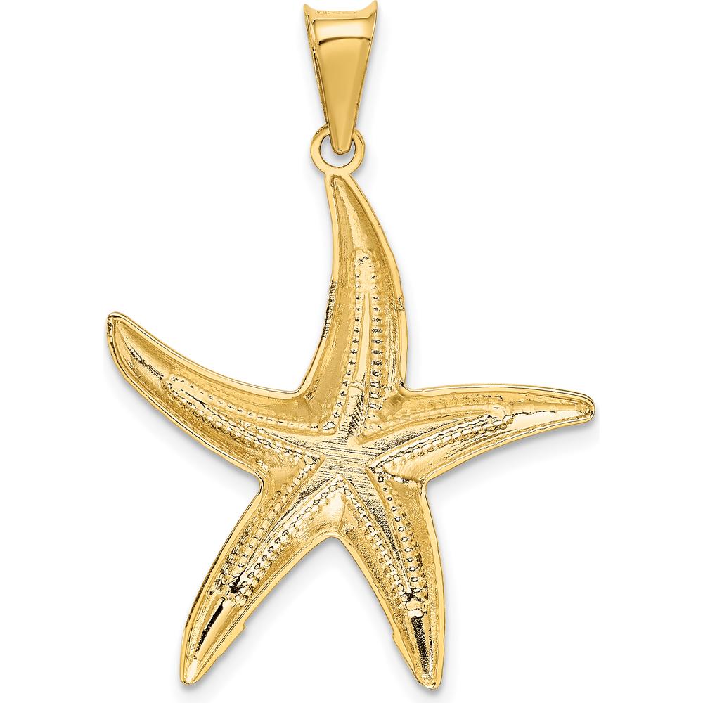 14K Yellow Gold and White Rhodium Diamond-Cut Starfish Pendant - Ocean-Inspired Charm by Oro Pregiato