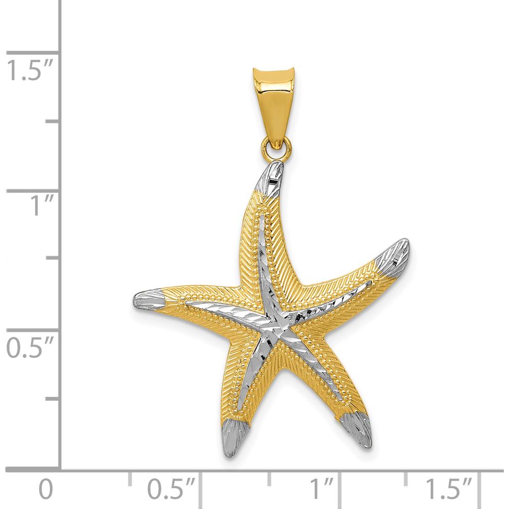 14K Yellow Gold and White Rhodium Diamond-Cut Starfish Pendant - Ocean-Inspired Charm by Oro Pregiato