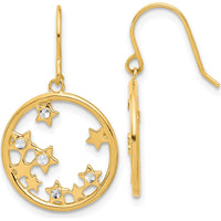 14K Yellow Gold and White Rhodium Diamond-Cut Stars in Circle Dangle Earrings by 0