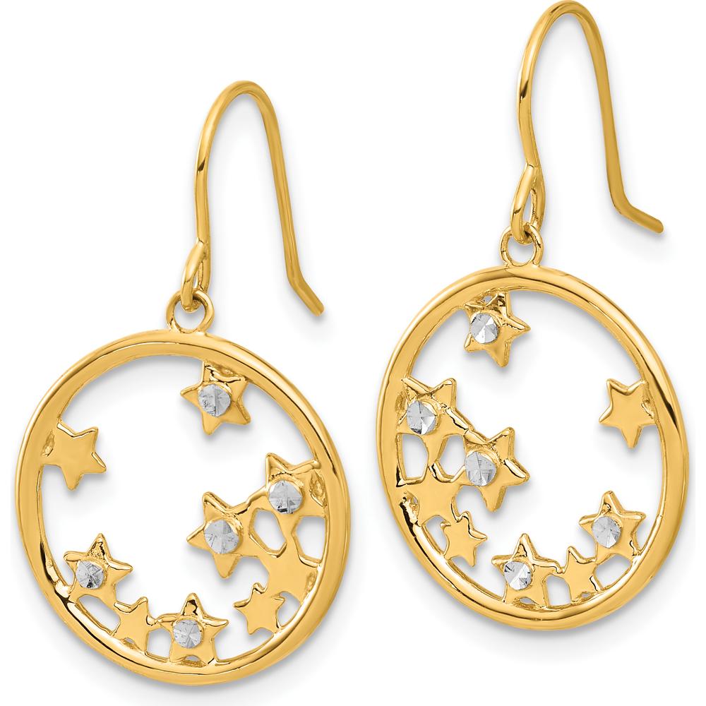 14K Yellow Gold and White Rhodium Diamond-Cut Stars in Circle Dangle Earrings by 0