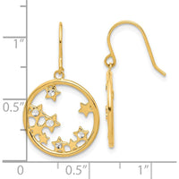 14K Yellow Gold and White Rhodium Diamond-Cut Stars in Circle Dangle Earrings by 0