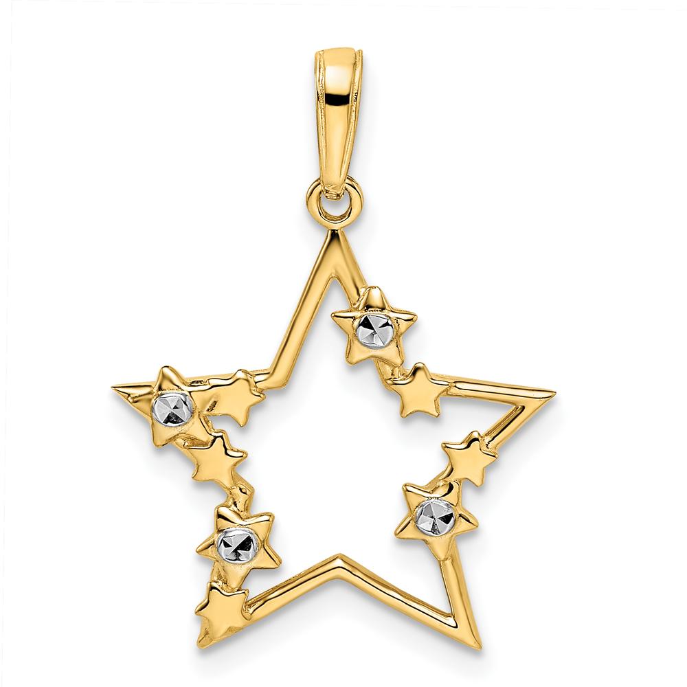 14K Yellow Gold and White Rhodium Diamond-Cut Stars Pendant - 26.4mm Length by Oro Pregiato