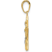 14K Yellow Gold and White Rhodium Diamond-Cut Stars Pendant - 26.4mm Length by Oro Pregiato