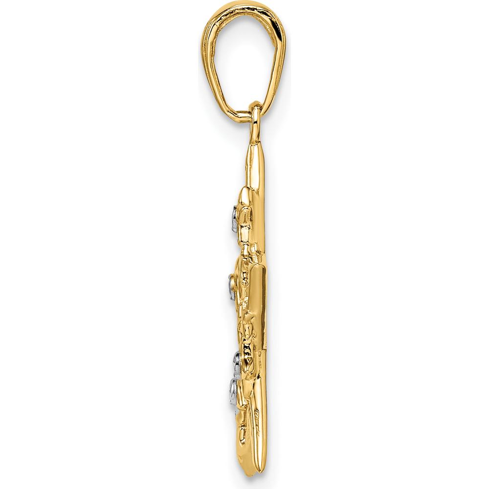14K Yellow Gold and White Rhodium Diamond-Cut Stars Pendant - 26.4mm Length by Oro Pregiato